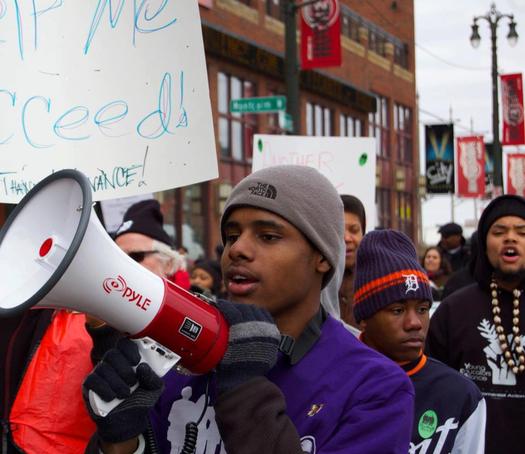 PHOTO: High school kids will walk from Detroit to Lansing this week to support alternatives to zero-tolerance policies in their schools. Photo credit: Dave Anderson, Harriet Tubman Center photographer.