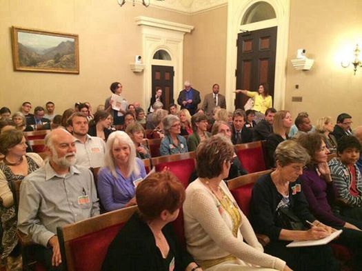 PHOTO: A State Capitol hearing room is packed Tuesday as a Senate committee discusses Senate Bill 1132, which would place a moratorium on fracking until the state fully studies the impact of the oil extraction method. Photo courtesy: Californians Against Fracking