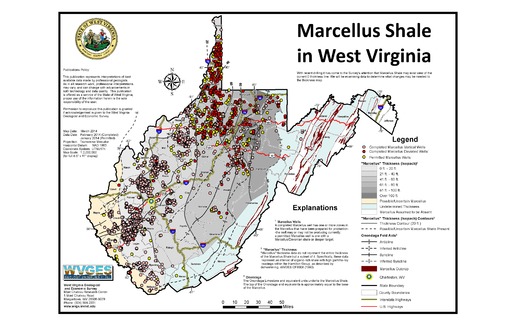 GRAPHIC: Tons of drill cuttings from Marcellus natural gas wells are going to municipal landfills in West Virginia, and radioactivity from the waste is leaching into surface water. Map: West Virginia Geological and Economic Survey.