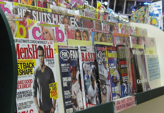 PHOTO: Stores make an attempt at propriety in displaying adult magazines with covers partially hidden, but teens have easy access online. Experts say it distorts what they view as healthy relationships and body image. Photo credit: Ed Kohler