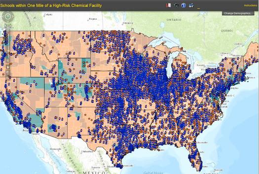 PHOTO: Do your children go to school near a potentially dangerous chemical facility? The Center for Effective Government says there is a one in 10 chance they do, and its new report includes a map of those sites. Photo credit: Center for Effective Government. 