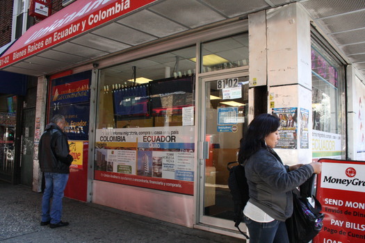 PHOTO: A Queens real estate agency advertising property for sale in Colombia. Colombian immigrants in New York and other states are finding their dream of owning a home is out of reach after 20 or 30 years of working in America, and are heading back to retire in Latin America. Photo courtesy Feet in 2 Worlds.