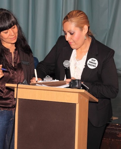 PHOTO: Cenia Friare, right, recently registered to vote for the first time and hopes other naturalized citizens living in Michigan will follow her lead. Photo courtesy Michigan United.