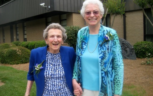 PHOTO: Lennie Gerber, left, and her wife, Pearl, have been together for 48 years. They're among the plaintiffs in a suit challenging the Virginia ban on same-sex marriage. Photo courtesy of Lennie Gerber.