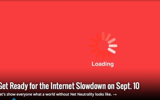 GRAPHIC: The frustrating indicator of a slow download, known by many computer users as the spinning wheel of death, will be seen all over the Internet today. It's a symbolic protest of government plans to create online fast lanes and slow lanes. Graphic courtesy FreePress.org.
