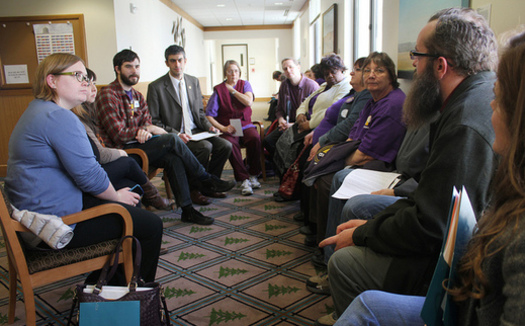 PHOTO: State government and home care workers meet with legislators in early 2014. Some members of SEIU Local 503 donate as little as $5 a month to a fund for candidate contributions and endorsements. Photo courtesy SEIU Local 503.