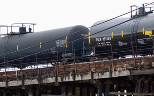 PHOTO: About two-thirds of the crude oil shipped by rail in the United States is transported in DOT-111 tank cars. A lawsuit alleges they aren't sturdy or safe enough for that purpose, and asks the U.S. Department of Transportation to ban their use for oil shipment. Photo credit: dhaluza/Wikipedia.