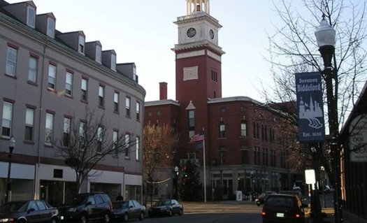 PHOTO: A revitalized downtown and Mill District of Biddeford is one of the success stories in a new report that says Maine's nonprofit organizations contribute an estimated $10 billion to the state's economy. Photo credit: Tomasso/Wikimedia Commons