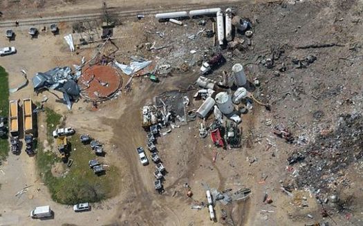 PHOTO: The 2013 explosion in West, Texas, killed 15 and caused as much as $230 million in damages, a number dwarfed by the West Fertilizer Co.'s $1 million insurance policy. A bill in the Texas Legislature proposes using private market forces to ensure safe storage of ammonium nitrate. Photo credit: Shane.Torgerson/Wikimedia Commons.