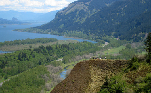 The Columbia River Gorge is known for its scenic views and world-class windsurfing, but it is increasingly becoming a corridor for crude oil shipments by rail. Credit: Wikipedia.
