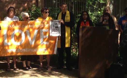 Local faith leaders urge U.S. Immigrations and Customs Enforcement to stop deportations. Credit: Bethany Carson.
