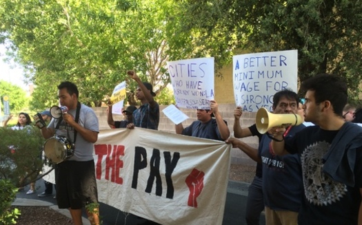 Hourly workers in Nevada joined a 50-city push Thursday to boost the minimum wage to $15 an hour. Courtesy: PLAN