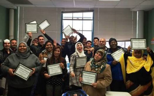 Resettled Syrian refugees in Greensboro attend a Cultural Orientation class where they receive education on U.S. customs, health care, education and planning for success in the U.S. Courtesy: Church World Service Immigration and Refugee Program.