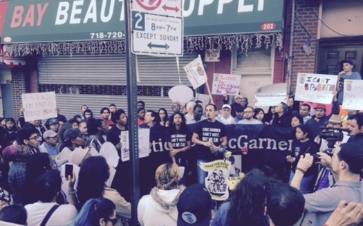 About 800 New Yorkers turned out at the site where Eric Garner was killed in police custody to call attention to the need for better police accountability. Courtesy: Make the Road NY