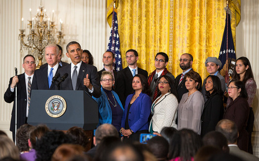 President Barack Obama, with Vice President Joe Biden, delivers remarks on immigration in the East Room of the White House, Oct. 24, 2013. Credit: Official White House Photo by Pete Souza