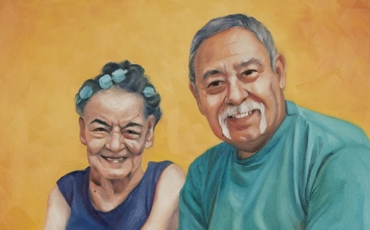 This portrait of caregiver Frank Ballasteros of Tucson and his Aunt Lupe was given to them as part of National Family Caregivers Month. Credit: AARP Arizona