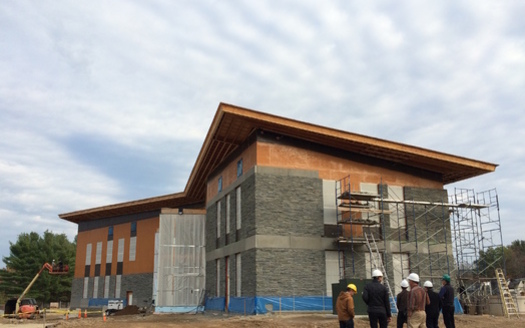 This 17,000-square-foot Living Building is one of two under construction at Hampshire College in Amherst, helping the campus become energy self-sufficient. Courtesy: Hampshire College. 