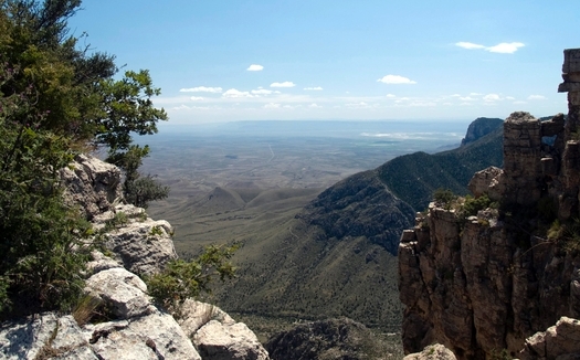 View of lower Pine Spring Canyon and the Guadalupe Peak Trail from Hunter Peak in Guadalupe Mountains National Park. Texas is battling the EPA over regulations designed to control haze in the park. (National Park Service) 