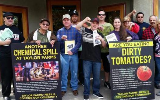 Workers from Taylor Farms, a supplier for Chipotle, protested Thursday at two of the chain's California restaurants. (Teamsters Joint Council 7)