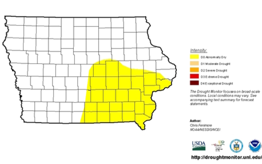 More than a quarter of the state of Iowa is experiencing abnormal dryness, more than double the area earlier this month. (droughtmonitor.unl.edu)