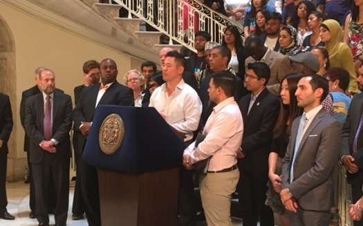 Elected officials, immigrants and advocates gathered at New York City Hall to denounce the Supreme Court's 4-to-4 ruling. (NYIC)