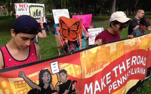 Immigrants' advocates demand the release of families detained at Berks County Detention Center. (Make the Road Pennsylvania)