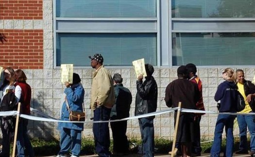 How long you have to wait to vote could depend on your racial background or the racial makeup of your neighborhood. (James Willamor/Flickr)