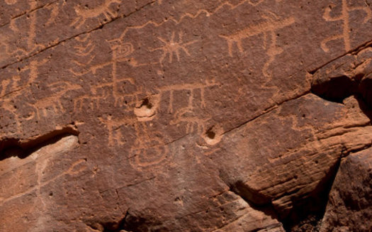 Bullet holes mar the petroglyphs at Gold Butte. Supporters are praising President Obama's designation of the area as a national monument. (Justin McAfee/Friends of Gold Butte)