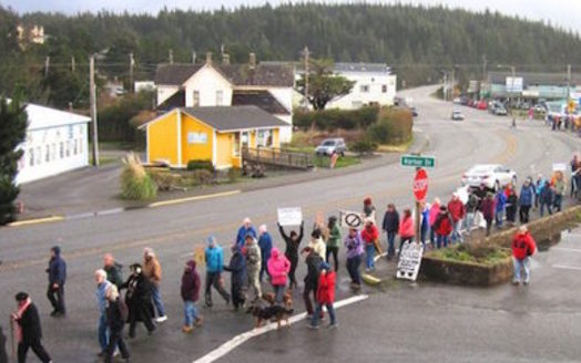The Women's March drew about 300 protesters to Port Orford in January. (Tim Palmer)