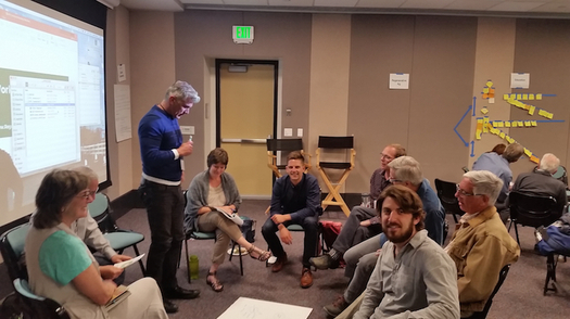 Brian Weinberg of the Capital Institute (bottom right) joined others at a summit in Boulder to brainstorm ways to establish a regenerative world economy. (Brett McPherson)