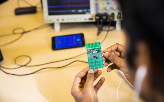 The prototype for a battery-free cell phone developed at the University of Washington was built with cheap, off-the-shelf components. (Mark Stone/University of Washington)