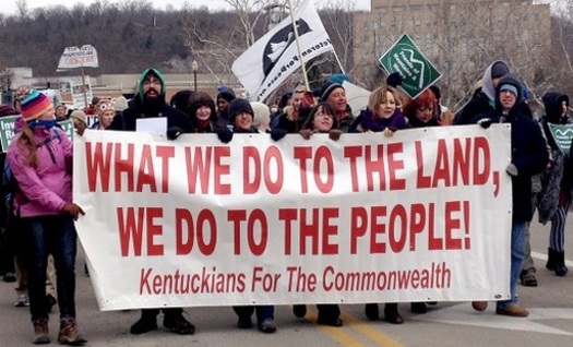 A citizens group in Kentucky is setting up a training academy to spread grassroots activism, such as this march, across the Bluegrass State. (KFTC)