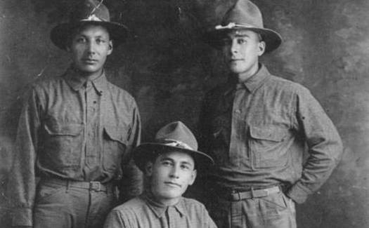 More than 350 Native Americans from tribes in North Dakota served in World War I. The three soldiers above are from the three affiliated tribes of Fort Berthold. (UTTC)
