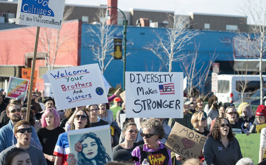 President Trump's proposed immigration ban brought Minneapolis residents out to support diversity in February. (Fibonacci Blue/Flickr)