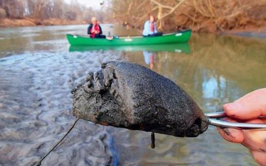 Coal ash from the bottom of the Dan River near the site of Duke Energy's spill. (Sierra Club)