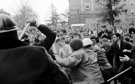 The Dow protests on the University of Wisconsin-Madison campus on Oct. 18, 1967, marked the first time in the nation's history that an anti-Vietnam War protest on a major U.S. campus turned violent. (John Wolf, UW-Madison)