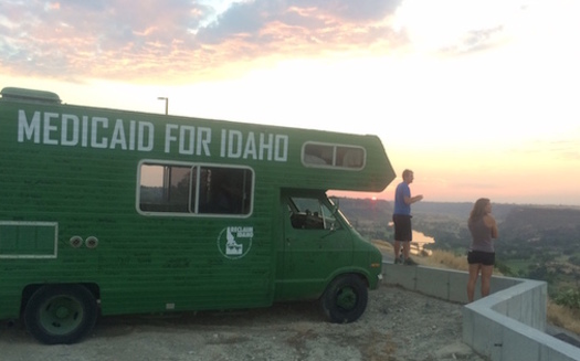 Over the summer, Reclaim Idaho toured the state in a green camper to speak to communities about Medicaid expansion. (Luke Mayville/Reclaim Idaho)