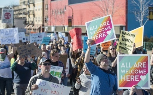 About 3,000 people demonstrated against President Donald Trump's proposed Muslim Ban in Minneapolis' Powderhorn Park last February. (Fibonacci Blue)