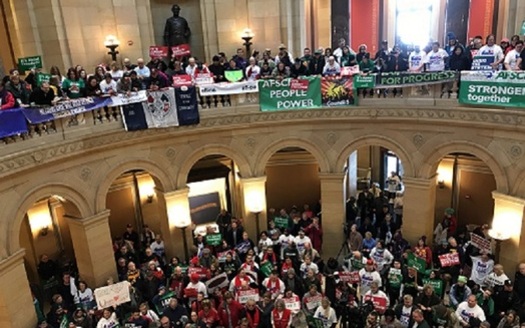 Union supporters filled the State Capitol rotunda for Saturday's Working People's Day of Action. (Laurie Stern)