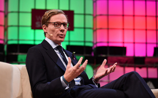 Alexander Nix, CEO of Cambridge Analytica, speaks at the Web Summit 2017 at Altice Arena in Lisbon, Portugal. The company has been banned from Facebook. (Sam Barnes/Web Summit/flickr)