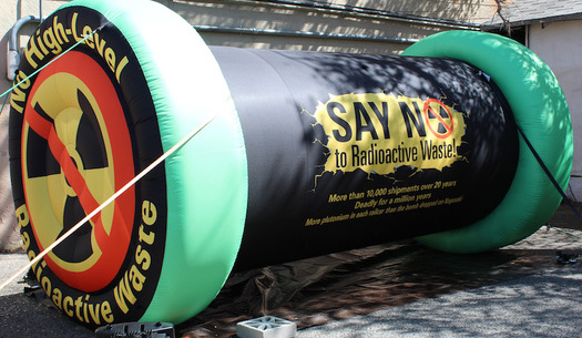 Opponents of a nuclear-waste facility for southern New Mexico are on a state tour this week with a mock radioactive waste canister. (Don Hancock) 