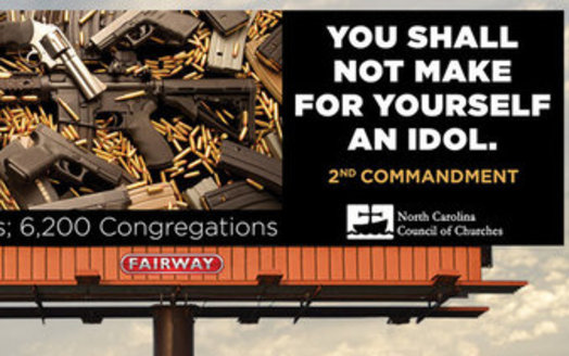 The billboard placed on I-85/I-40 near Mebane will be up for a month, and its sponsors say it has already been the subject of intense attention. (NC Council of Churches)