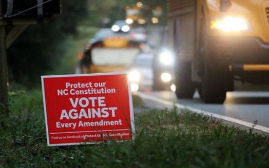 Yard signs asking people to vote against the amendments are found across the state. (Schell Simpson/Protect the NC Constitution)