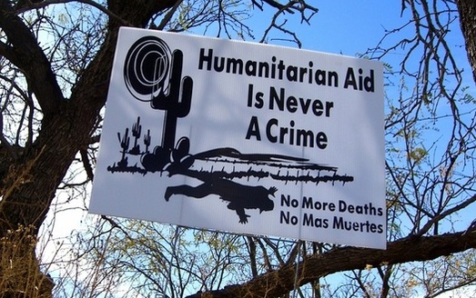 The group No More Deaths supported has posted banners near the Cabeza Prieta refuge supporting the group's efforts to provide aid to migrants. (Flickr)