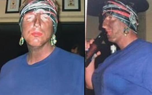 These photos, used with permission of The Tallahassee Democrat, show Florida Secretary of State Michael Ertel in blackface at a 2005 Halloween party. (Tallahassee Democrat)