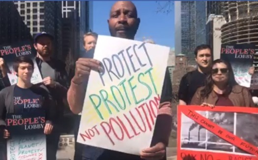 Activists gathered in Chicago to speak out against a bill they say intends to silence protestors of oil and gas infrastructure. (The People's Lobby)