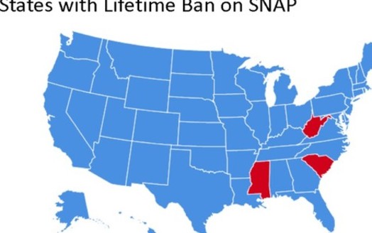 Until lifting it last week, West Virginia was one of only three states to maintain a ban on accessing SNAP benefits for people with drug felony convictions. (WV Center on Budget and Policy)