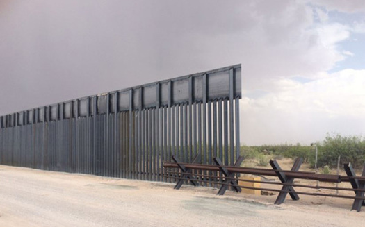 A segment of border wall is under construction near the Port of Entry at Santa Teresa, N. M.  (Center for Biological Diversity)