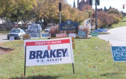 It was just last November when political signs dotted every Maine roadway. They'll soon be back, as the 2020 campaign season heats up. (Kevin Bowe)