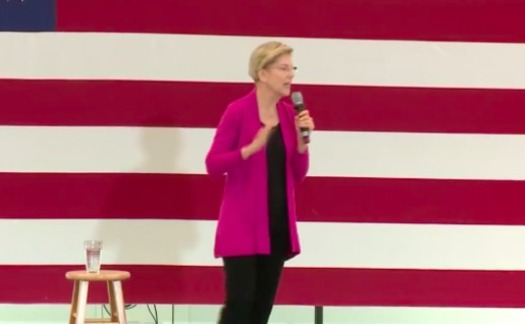 Sen. Elizabeth Warren speaking at a UNH town hall Wednesday. (NEWS CENTER Maine/Facebook)